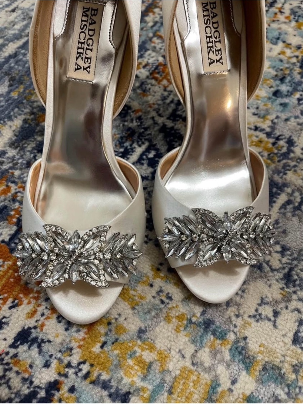 Badgley Mischka Pearl Ivory Crystal-Embellished Open-Toe Heels